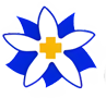 A blue and white flower with yellow center.